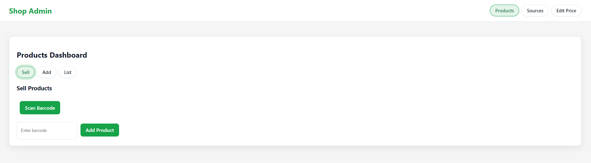 Sell products screen
